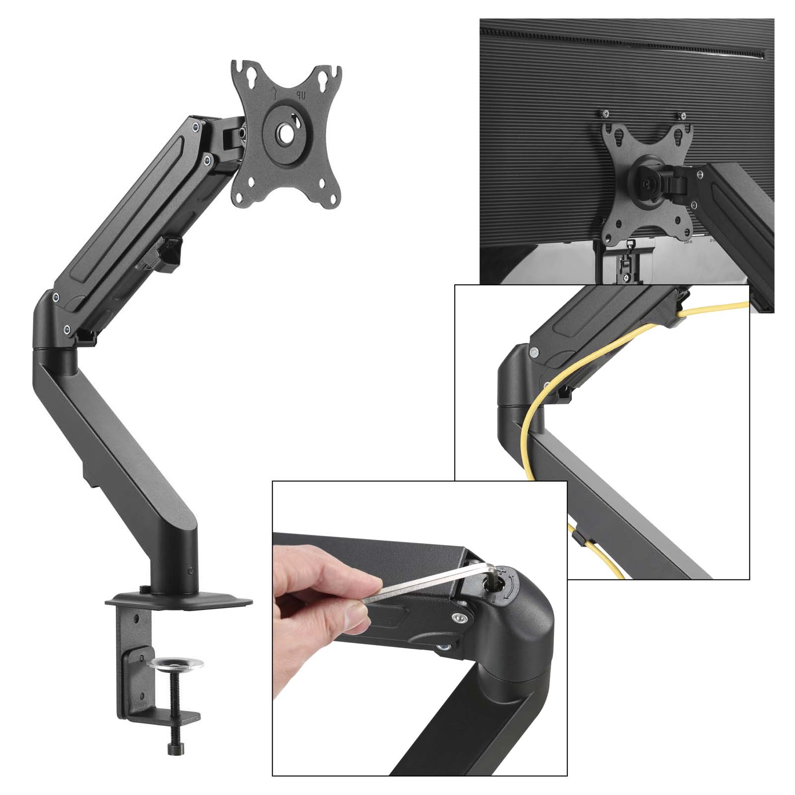 Braccio monitor da scrivania Supporto per schermi da 17-27" conforme a VESA, con molla a gas
