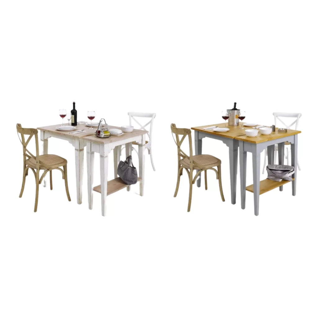 Tavolo+consolle in abete laccato azzurro consumato effetto shabby chic con piano tinta miele - Mobili 2G