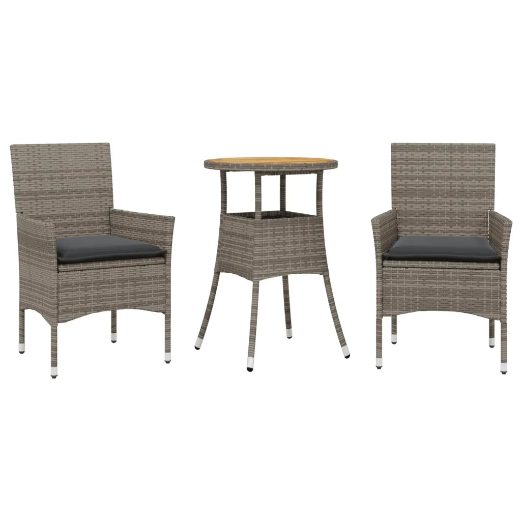 Set Pranzo da Giardino 3pz con Cuscini Polyrattan Acacia Grigio 3278731