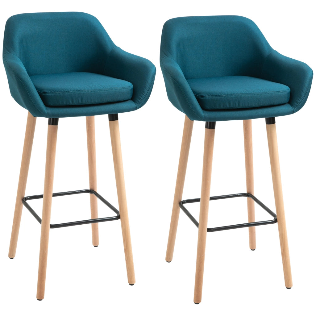 Sgabelli da Bar Design Scandinavo con Braccioli e Poggiapiedi ¨C zephmum ¨C Legno Massello, Blu, 2 Pezzi