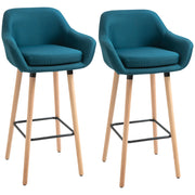Sgabelli da Bar Design Scandinavo con Braccioli e Poggiapiedi ¨C zephmum ¨C Legno Massello, Blu, 2 Pezzi