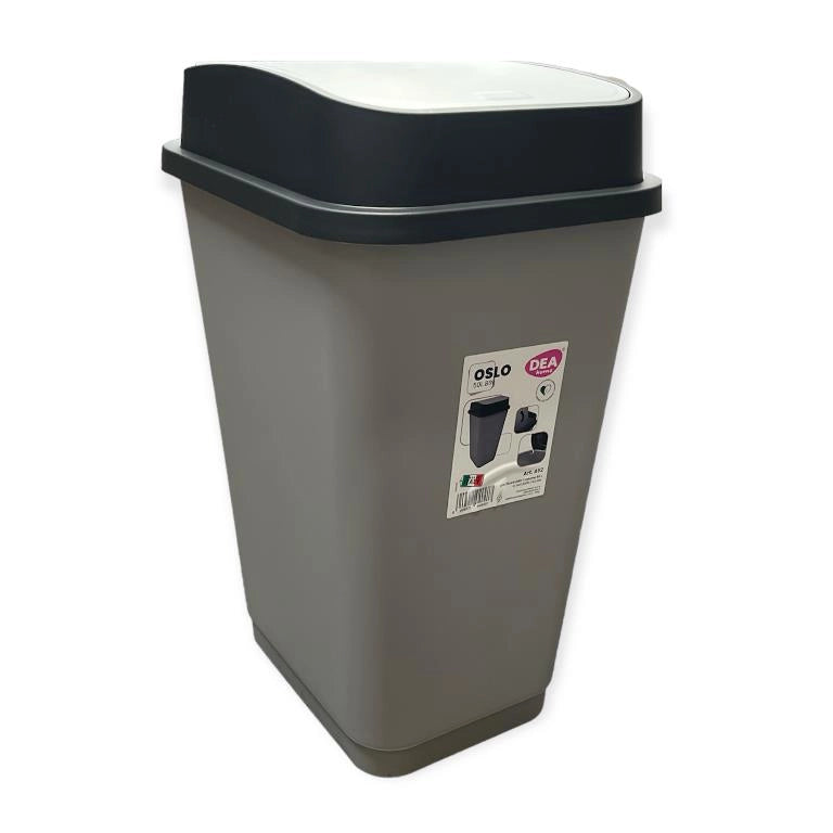 Pattumiera Bidone in Plastica Oslo Black Silver Dea Home 50 Litri