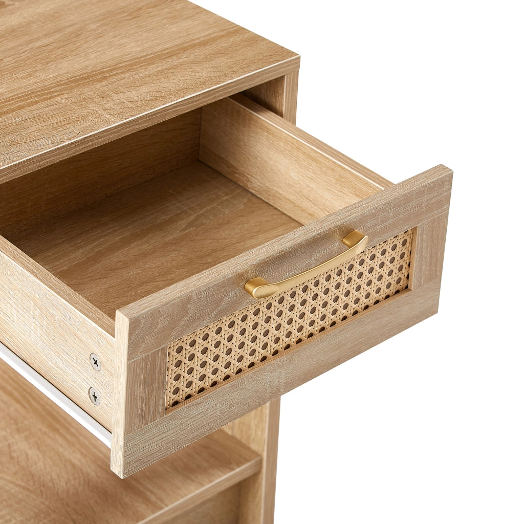 Comodino in MDF con 1 cassetto effetto rattan per camera da letto e soggiorno naturale 40 × 40 × 55 cm