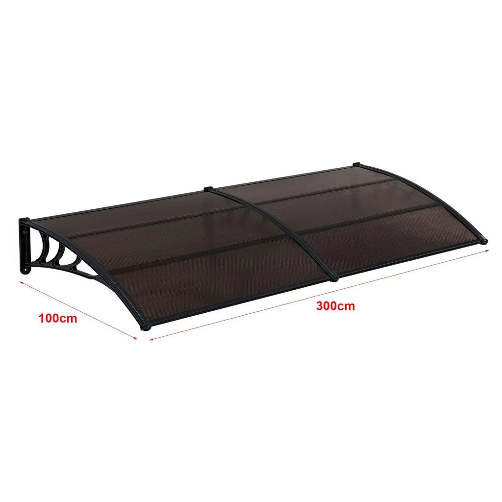 Pensilina per porta in alluminio e policarbonato ABS resistente alle intemperie 300 x 100 cm nero marrone 03_0004675