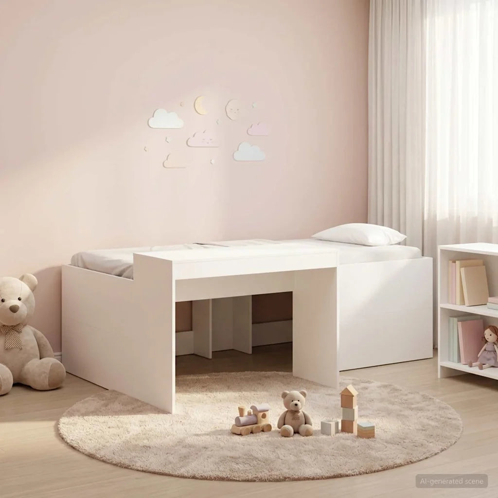 Letto alto per bambini con scrivania Bianco 98.5 x 200 cm