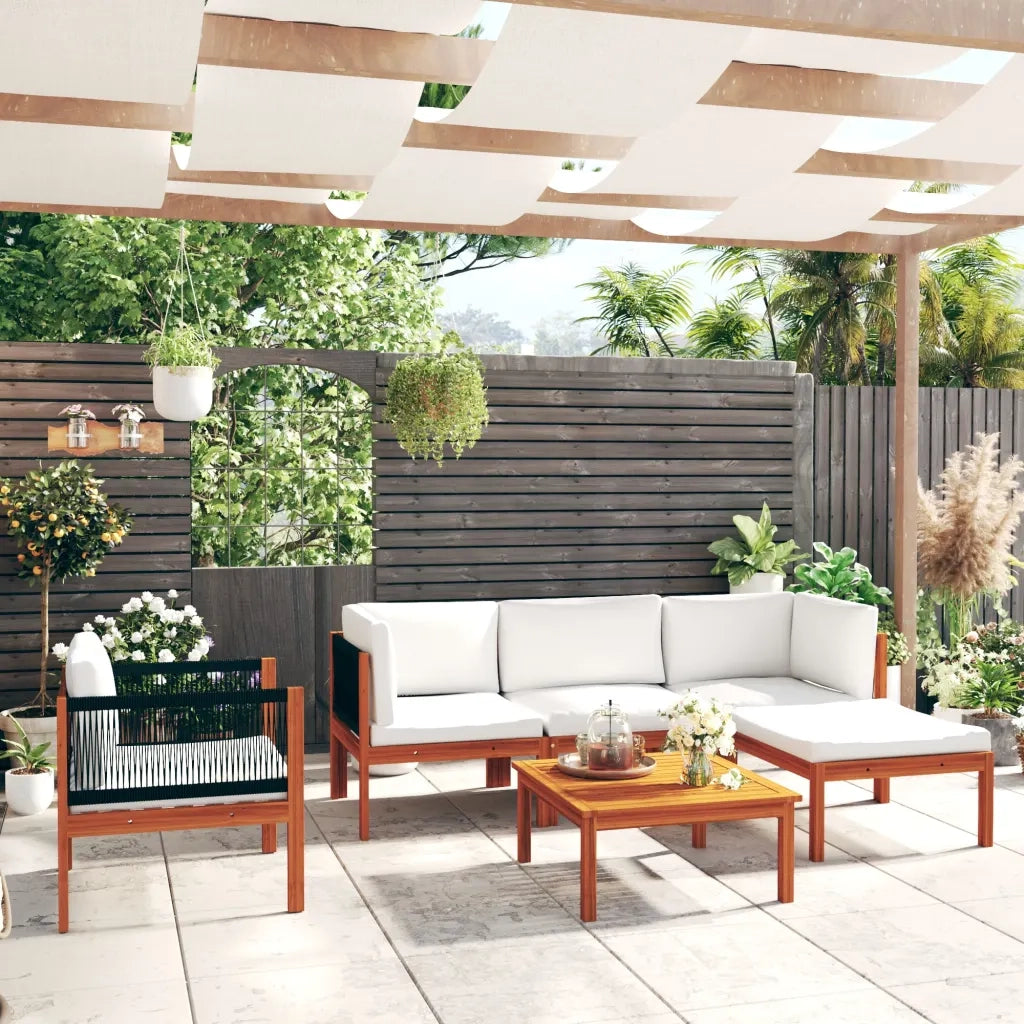 Set Divani da Giardino 6 pz con Cuscini Crema Massello Acacia cod mxl 37837