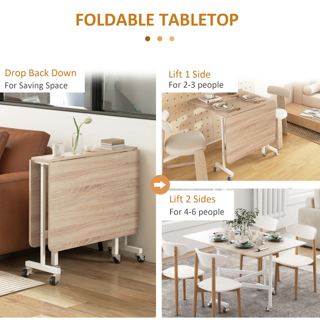 EasyComfort Tavolo Pieghevole Moderno a 2 Ribalte con Rotelle in MDF e Acciaio, 120x80x73cm, Marrone