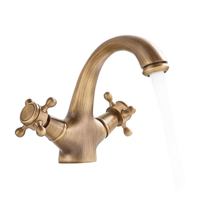 EVA | Rubinetto da bagno vintage in ottone dorato | Rubinetto per lavello retrò in acciaio inossidabile premium | Miscelatore gastronomico 2 attacchi