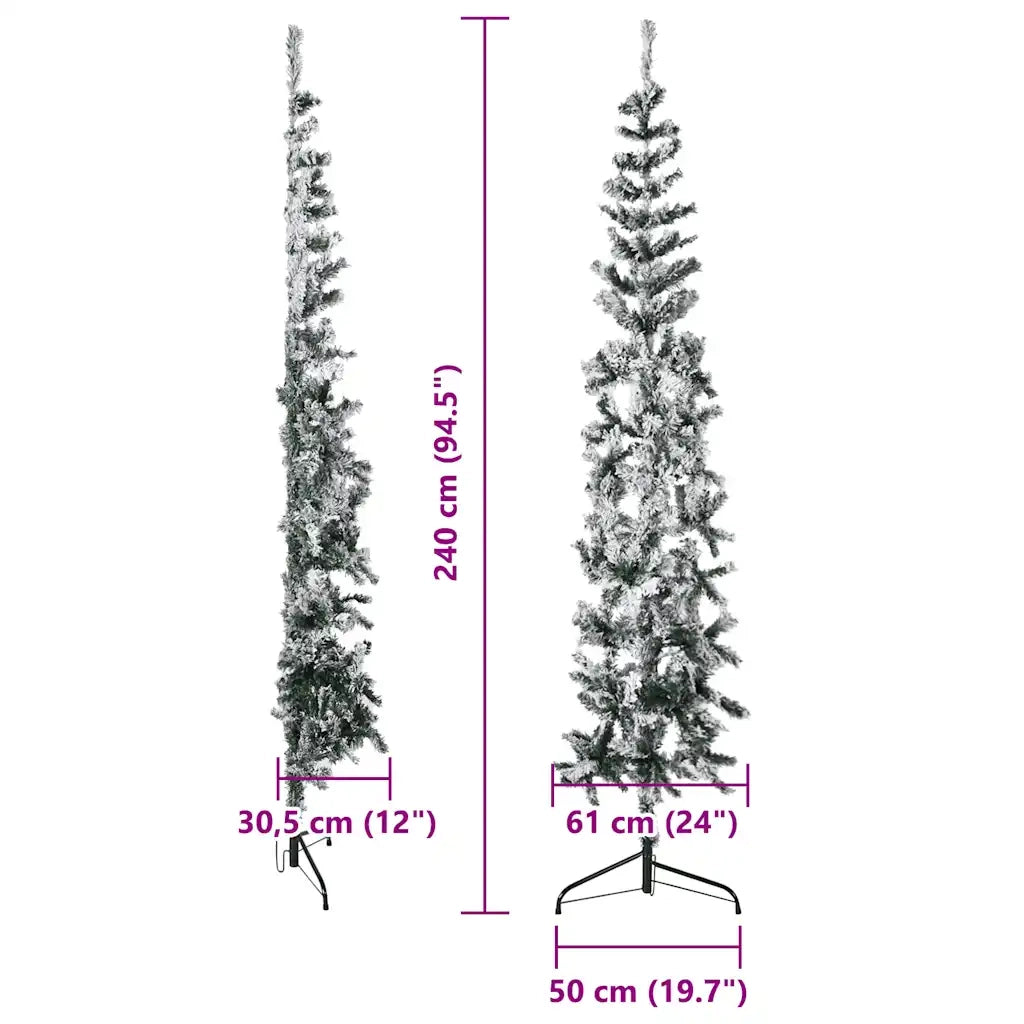 Albero Natale | Decorazioni natalizie Artificiale Sottile a Met¨¤ Neve Fioccata 240 cm