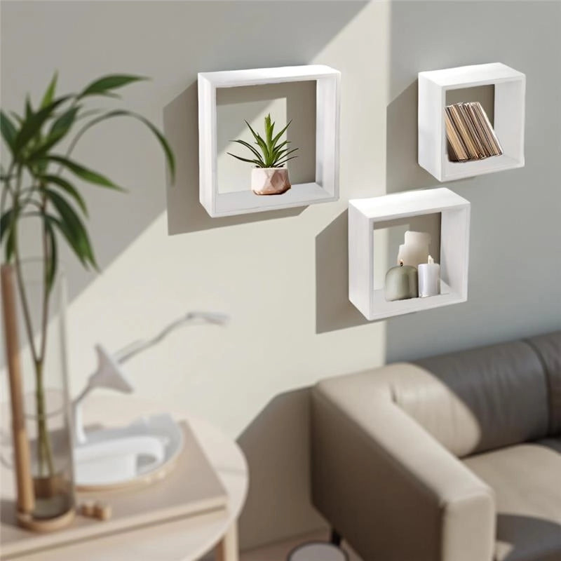 SET 3 PENSILI QUADRATI IN LEGNO DA PARETE IN TRE MISURE  BIANCO LEGNO