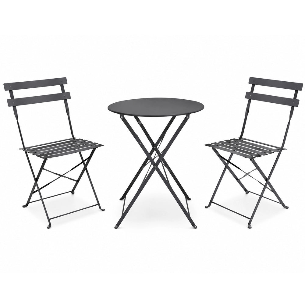 Set 3 Pezzi Giardino Tavolo 2 Sedie Bistrot Pieghevole Modello Parigi Antracite