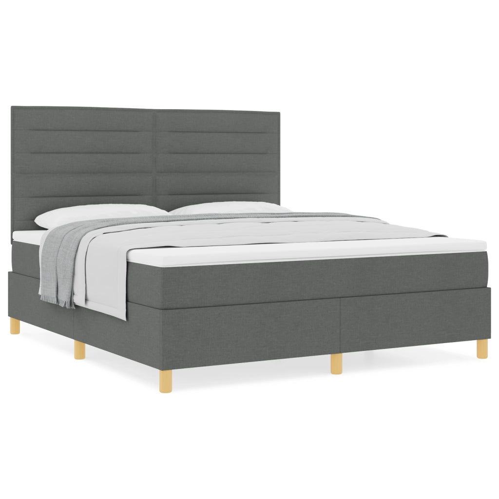 Letto Box Spring con Materasso Grigio Scuro Super King in Tessuto