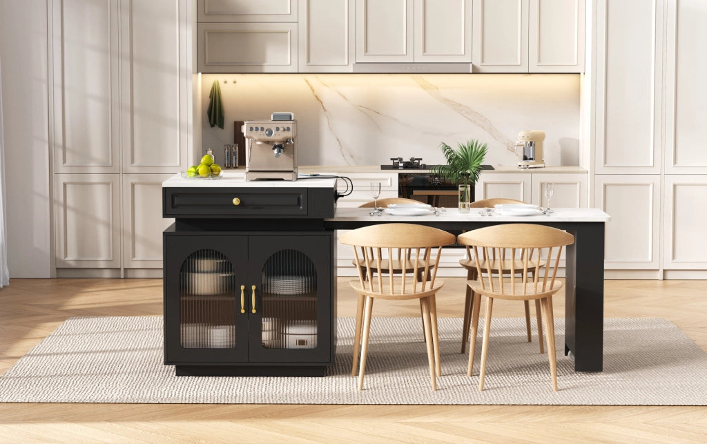 Isola cucina estensibile con LED e ricarica USB/Type-C, nera