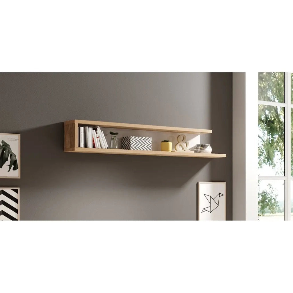 Mensola da muro SINATRA – 180 cm colore quercia e bianco lucido