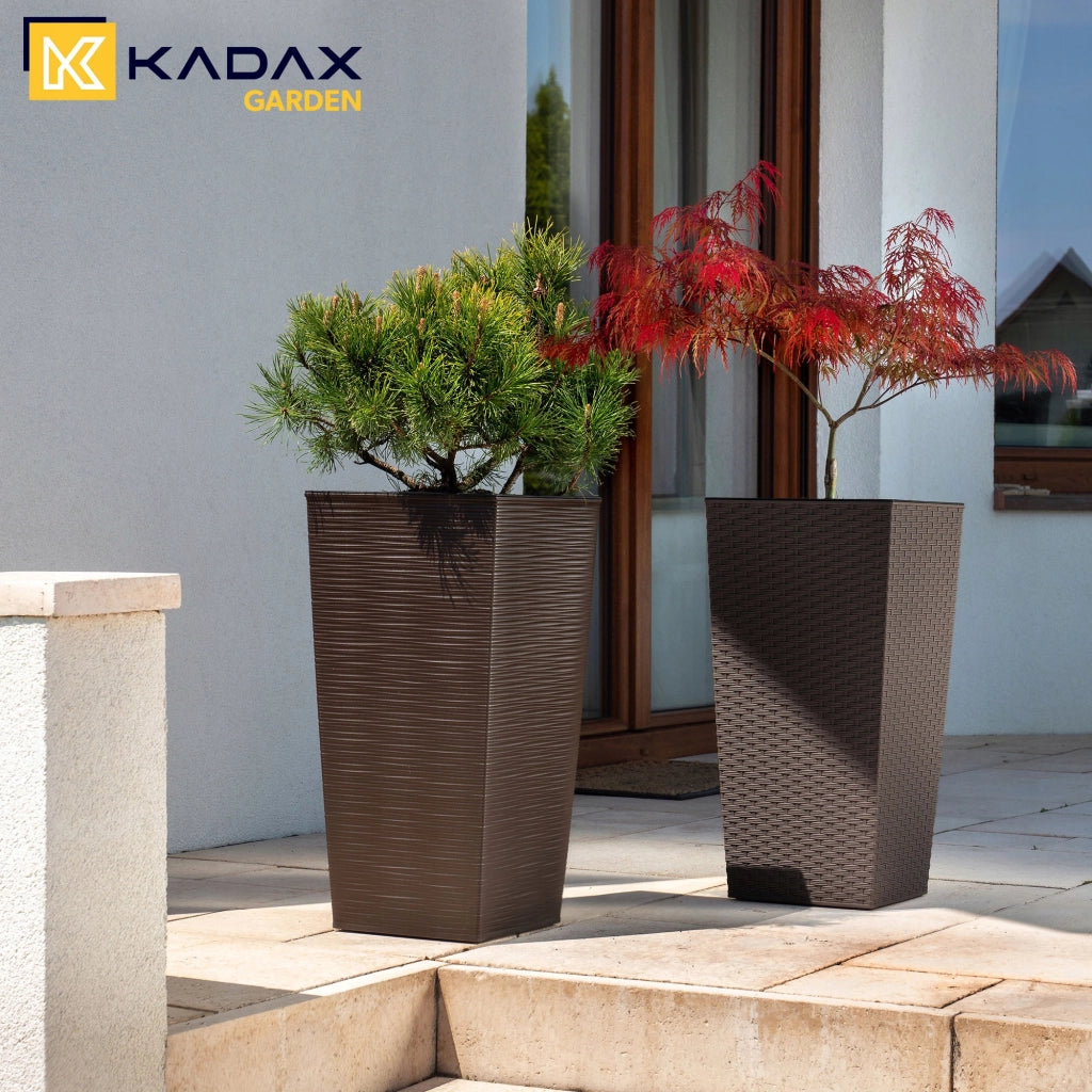 Set di 3 vasi da fiori KADAX, vasi da giardino + inserti, alti e grandi, color moka, 57+68+75 cm