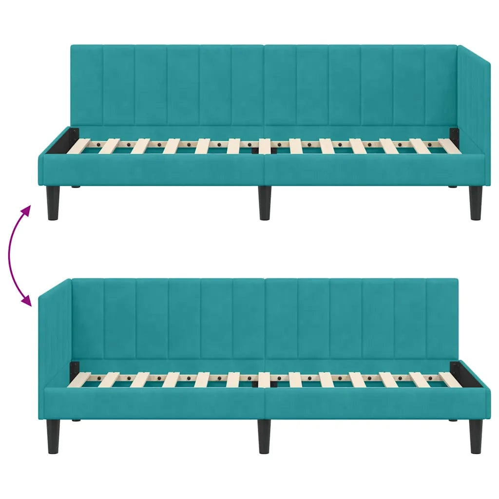 Letto singolo | Letto per adulti | Cornice del letto ad angolo Turchese 80 cm x 200 cm Velluto