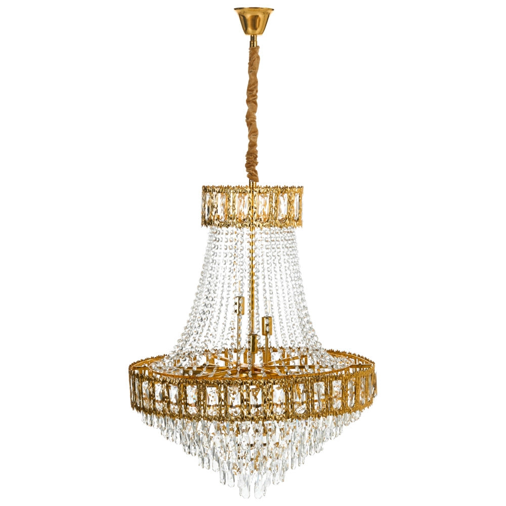 Lampadario con base in metallo dorato e cristalli ⌀ 70 cm Lampada a sospensione Stile glamour Sala da pranzo Soggiorno