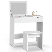 IDMarket - Mobiletto ZELIA con specchio pieghevole, 1 cassetti e 1 sgabello