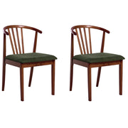 Set di 2 sedie da pranzo marrone scuro e verde scuro in legno di caucciù con seduta imbottita in poliestere Stile tradizionale
