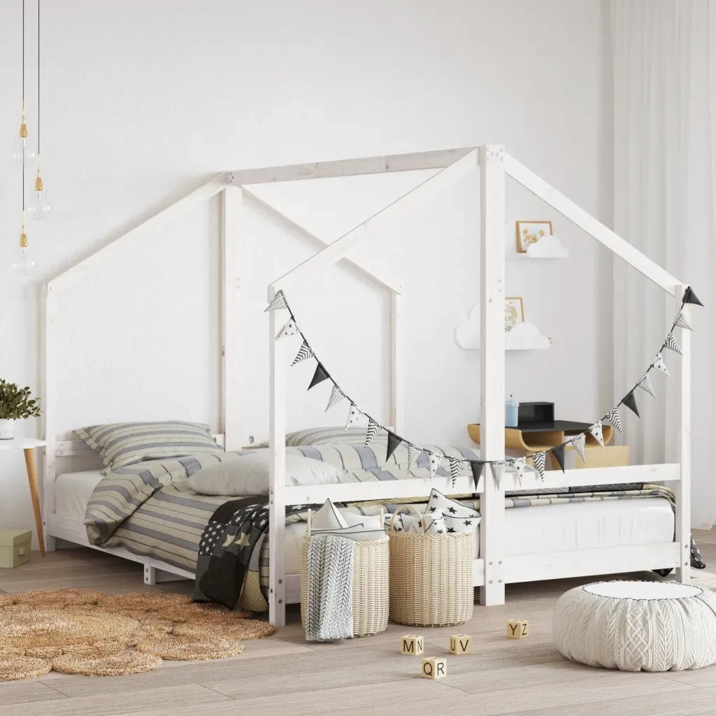 Giroletto per Bambini | Letto Infantile | Lettino Bianco 2x(80x200) cm Legno Massello Pino