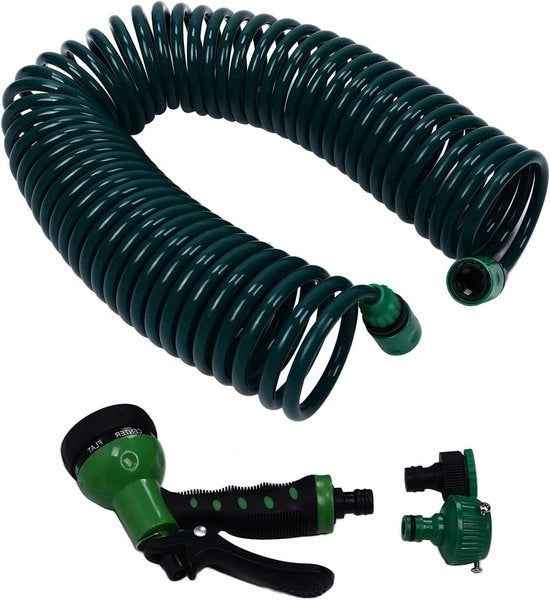 Sistema Irrigazione per Giardino a Spirale 15 Metri - 7 Modalità - Raccordabile - Connettore Rapido - Materiale EVA Solido - Aspiratore per Giardino