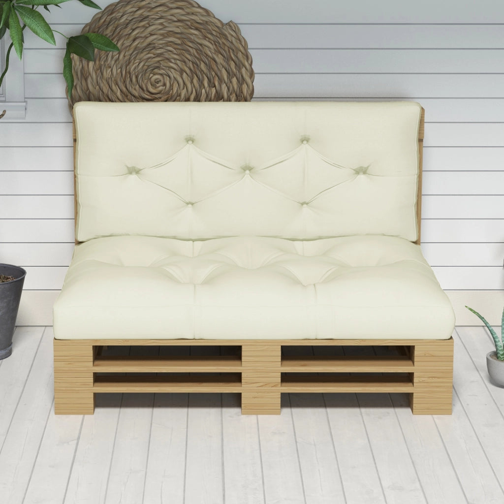 Set 2 Pezzi Cuscini da Giardino per Divani e Pallet in Poliestere con Imbottitura Spessa. Crema