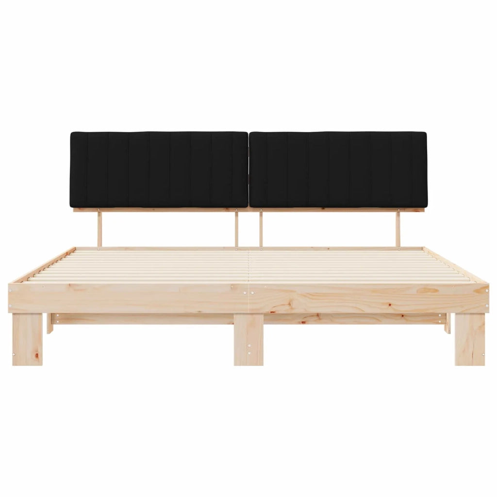 Letto con Testiera Rivestita Nero 200 x 200 cm Pino massello