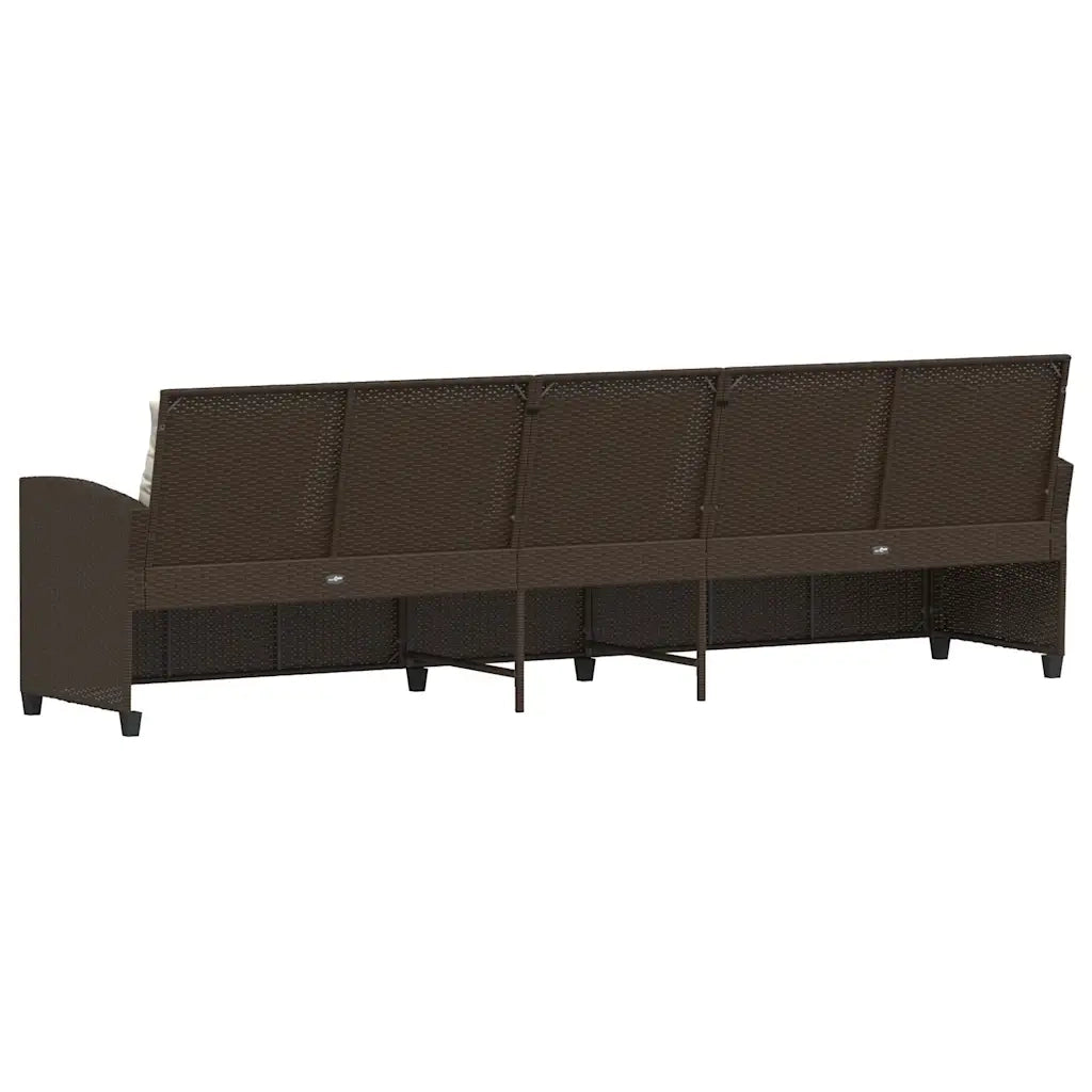 Divano da Giardino a 5 Posti con Cuscini in Polyrattan Marrone