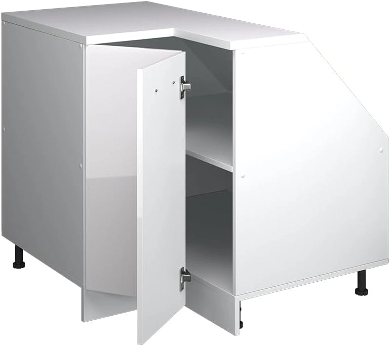 Mobile sottotetto Mobile angolare Rion, Bianco lucido, 75.6 x 81.6 cm con 1 porta, carcassa dell’armadio profondità 60 cm, adatto per il salvaspazio sotto tetti spioventi