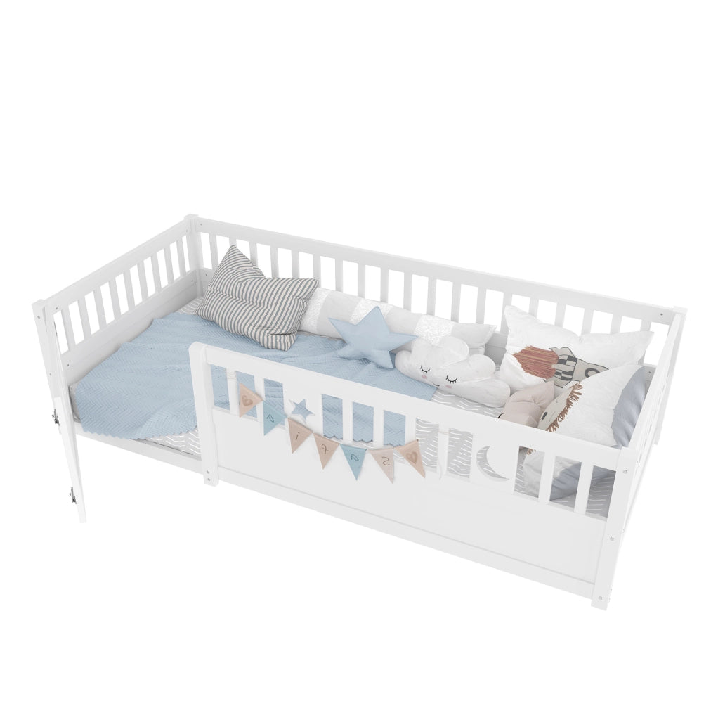 Letto per bambini 90x190 cm con sponde di sicurezza e decoro stelle e luna