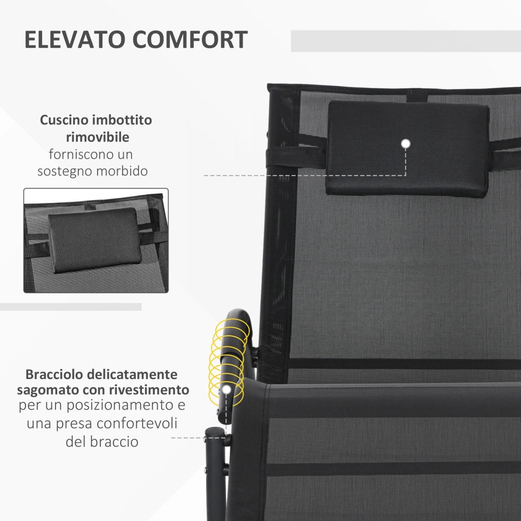Sedia Sdraio a Dondolo Zero-Gravity da Esterno Impermeabile con Poggiatesta, 155x61x88 cm, Nero