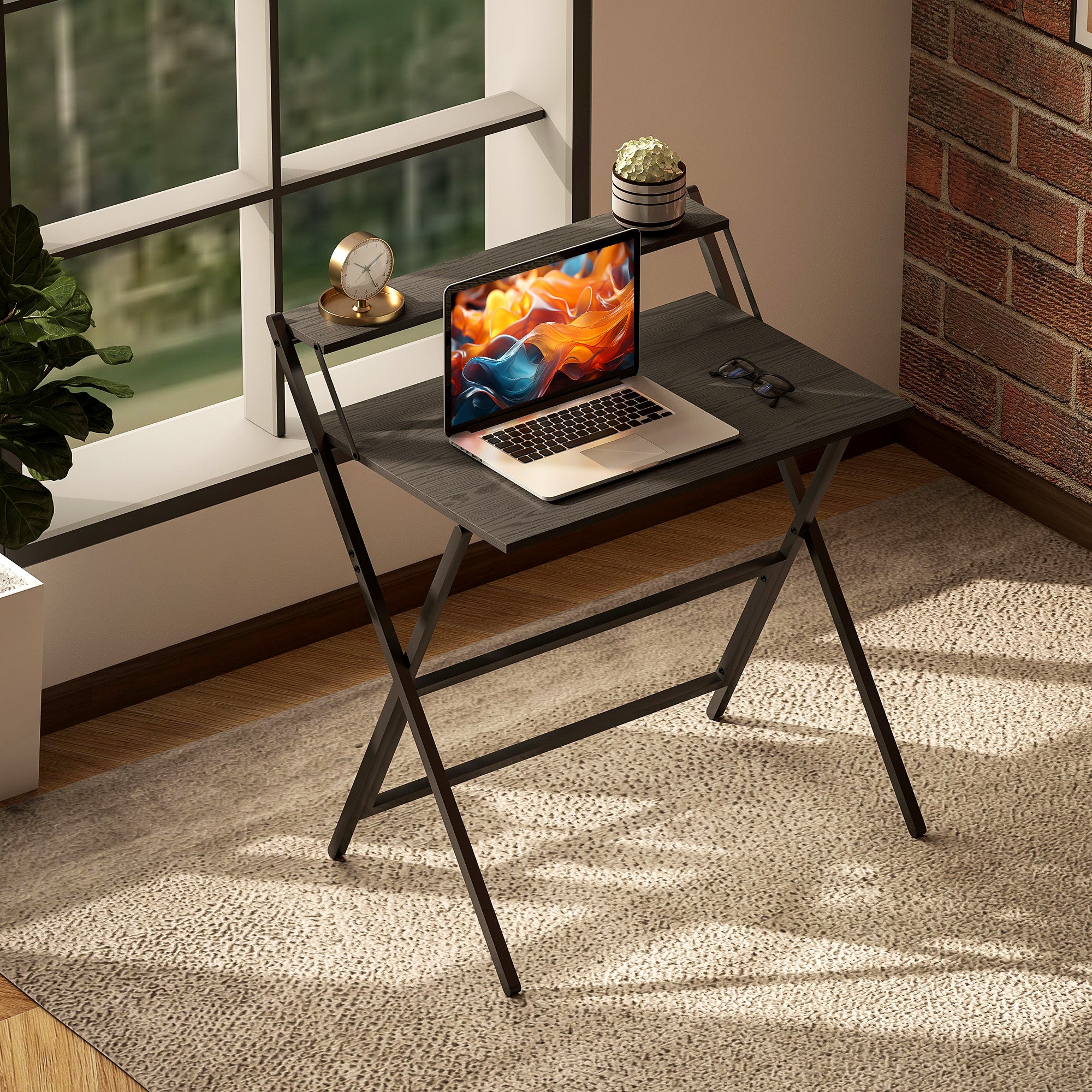 Scrivania Pieghevole 81,5x62x86,5 cm con Ripiano per Monitor Nero