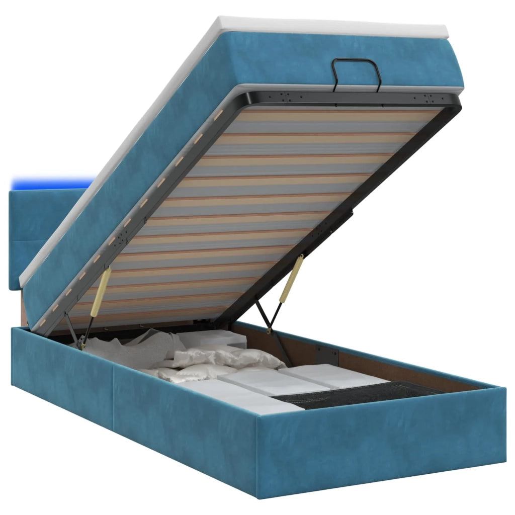 Letto Ottomano con Materasso e LED Blu scuro 90 x 190 cm 3457111