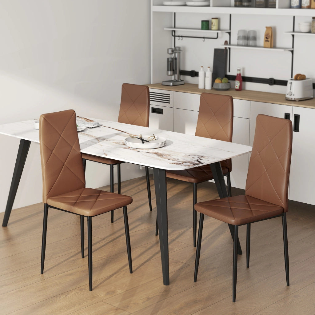 Set di 4 Sedie da Pranzo Imbottite in Similpelle con Schienale Alto e Gambe in Metallo ¨C Minimal ¨C 41x50x97 cm Marrone