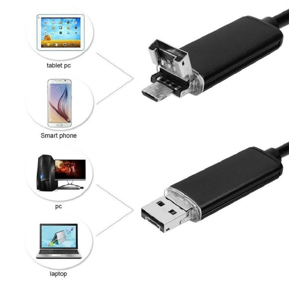 Trade Shop - Telecamera Endoscopica 6 Led Tubo Flessibile Usb 5 Mt Impermeabile Ispezione -