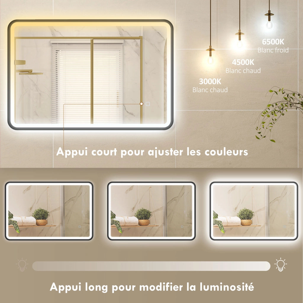 Specchio da Bagno LED Antifog 3 Colori Dimmerabile ¨C Minimal ¨C Nero 90x60 cm