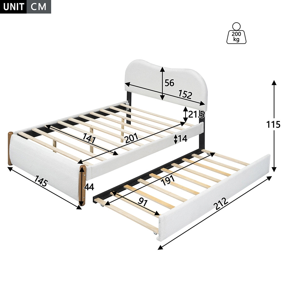 Letto a castello per bambini - Xylo - 140x200 cm - Bianco - Capitonato con letto estraibile