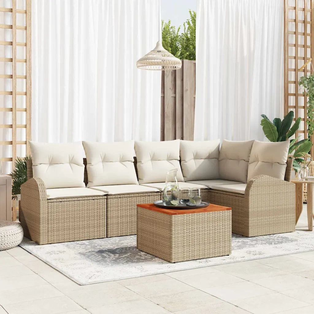 Set Divano da Giardino con cuscino 6 pcs Beige polyrattan