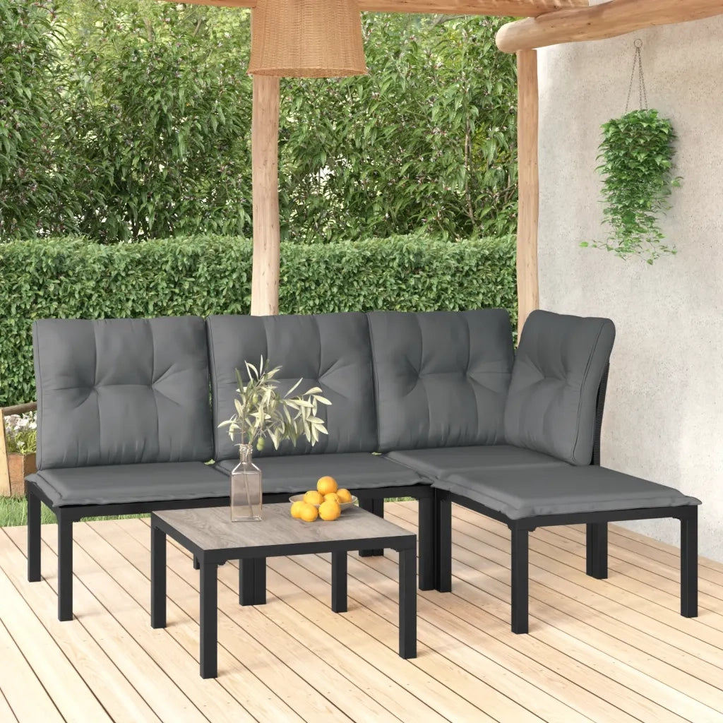 Set Salotto da Giardino 5 pz | Set di Mobili da Esterno Nero e Grigio in Polyrattan