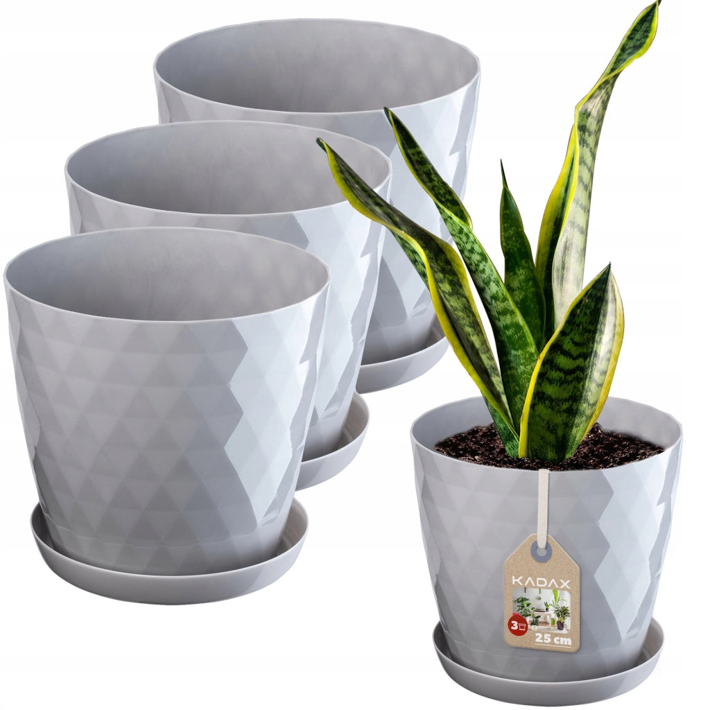 Vaso da fiori KADAX, fioriera, coperchio, 25 cm, supporto per fiori, plastica grigia, 3 pezzi.