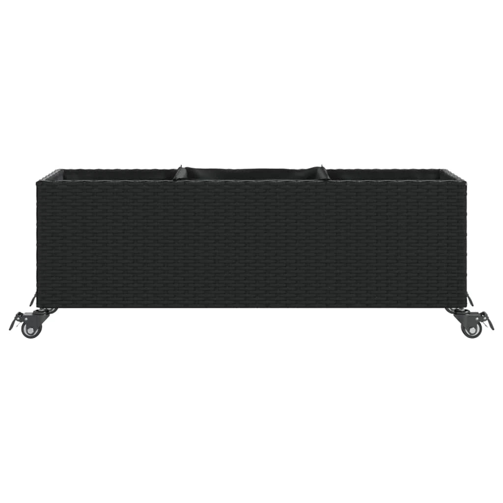 Fioriera aiuola rialzata fioriera aiuola giardino terrazza con ruote set da 2 107 x 32 x 38 cm resina intrecciata nera 02_0038908