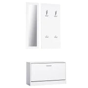 Mobile per Ingresso in Legno Set 3 Pezzi con Scarpiera, Appendiabiti e Specchio, 80x27x46.5cm - Bianco
