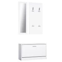 Mobile per Ingresso in Legno Set 3 Pezzi con Scarpiera, Appendiabiti e Specchio, 80x27x46.5cm - Bianco