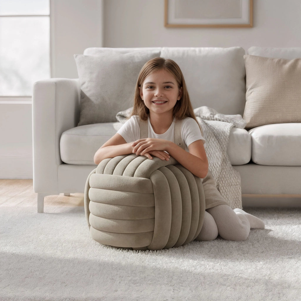 Pouf annodato in velluto 53 cm NILO Beige Polvere