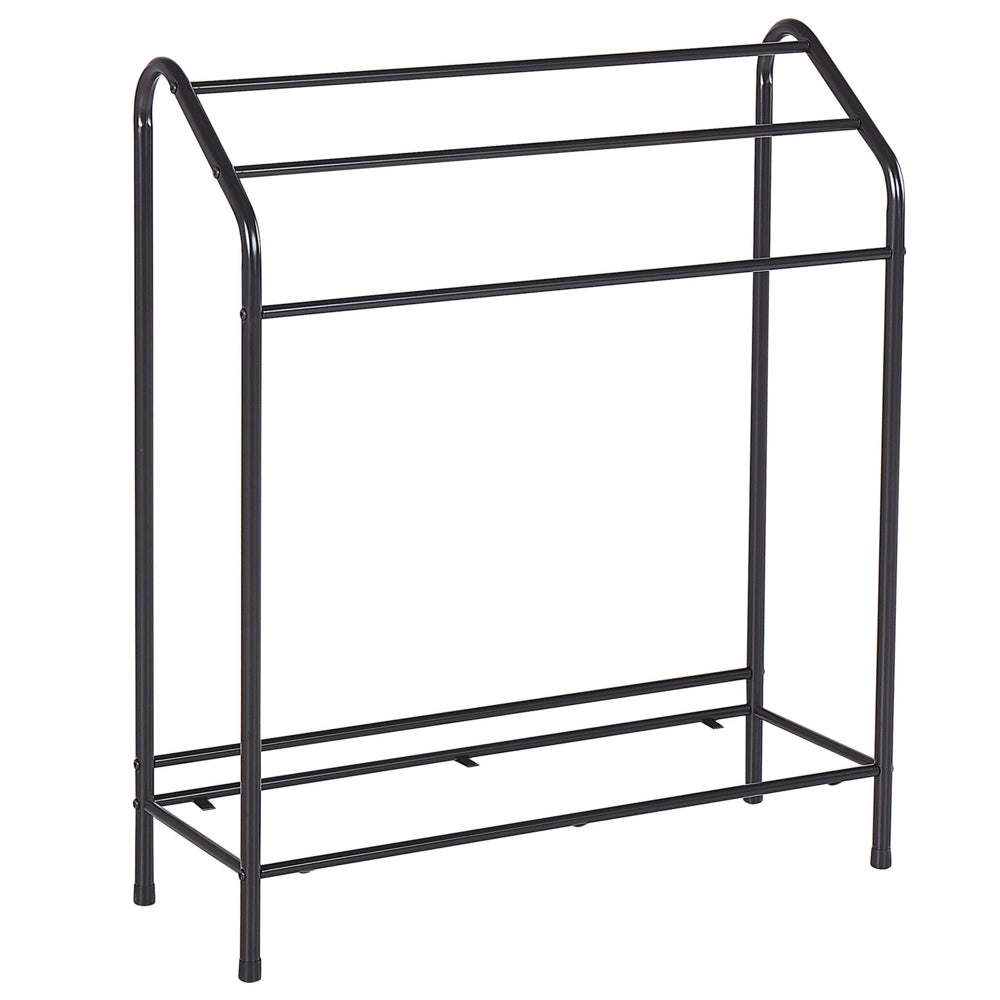Portasciugamani in acciaio Nero verniciato a polvere con mensola in legno di pino scuro 3 binari portasciugamani in piedi accessori da bagno