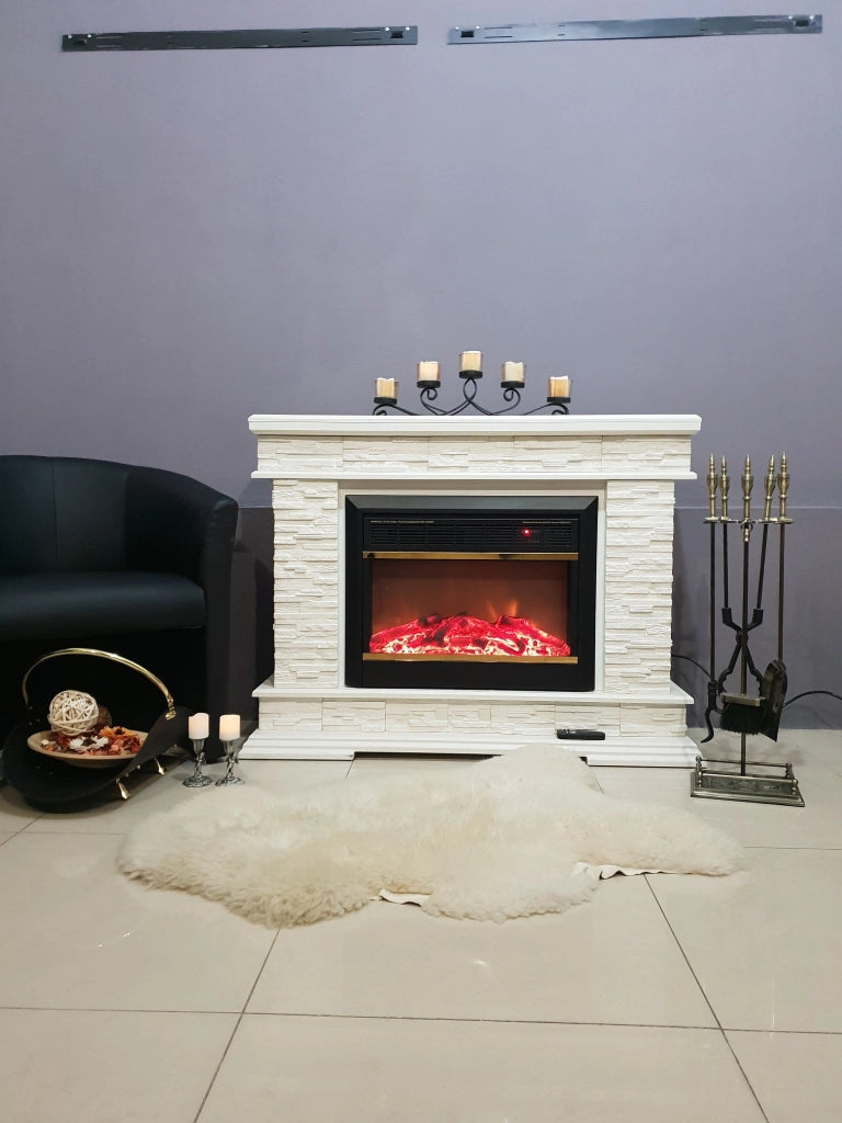 Camino Elettrico da Pavimento 88x118x30,5 cm Effetto Fiamma 1500W Stone & Mars Noce