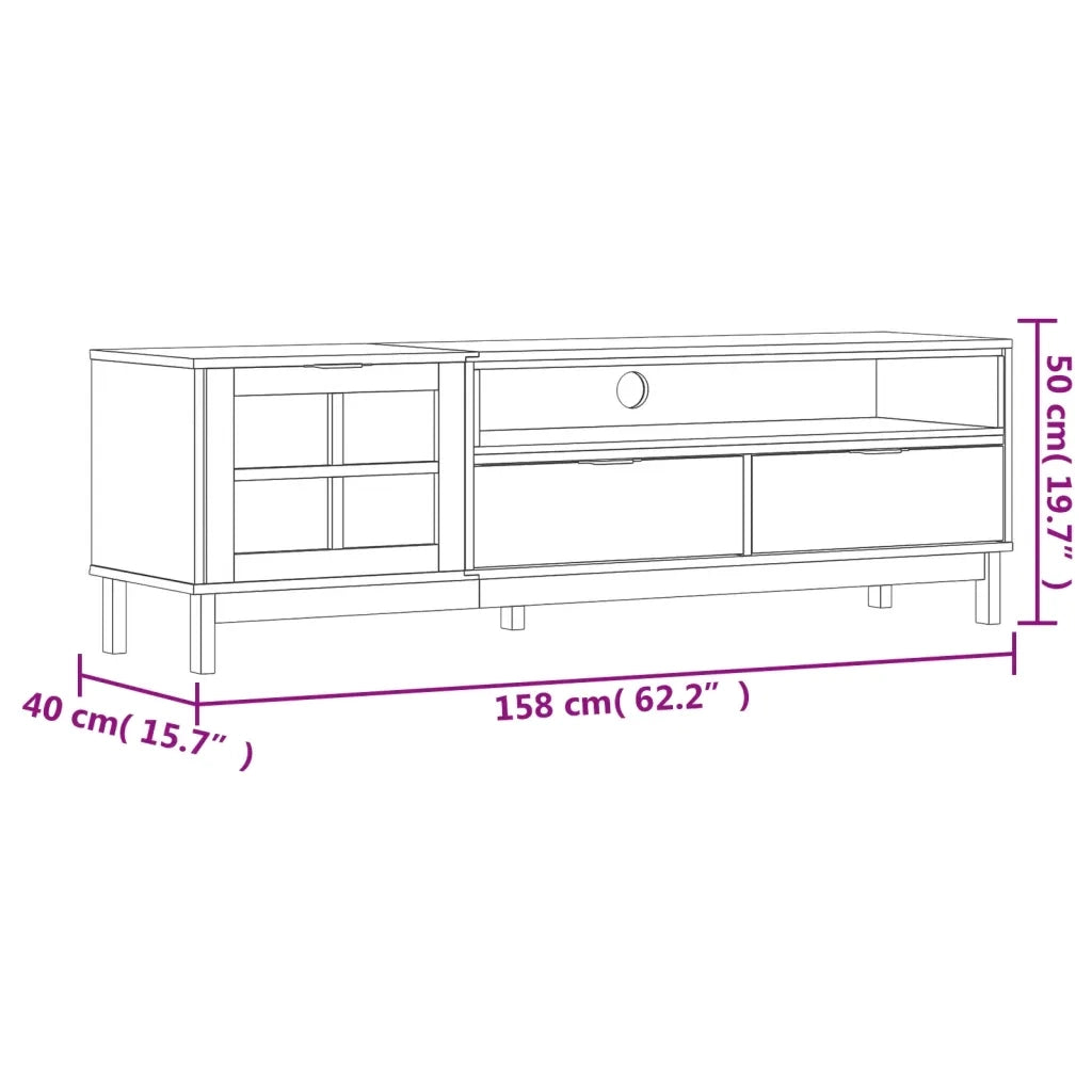 Mobile TV-Credenza per TV FLAM 158x40x50 cm Anta in Vetro Massello di Pino