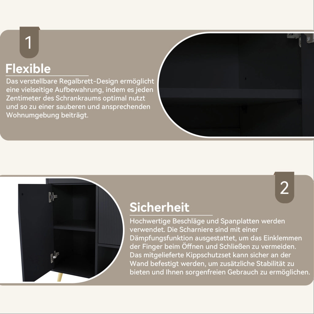 Scarpiera con 2 Cassetti e 4 Ante ¨C MINIMAL ¨C Nero, Metallo, 130x37x100 cm