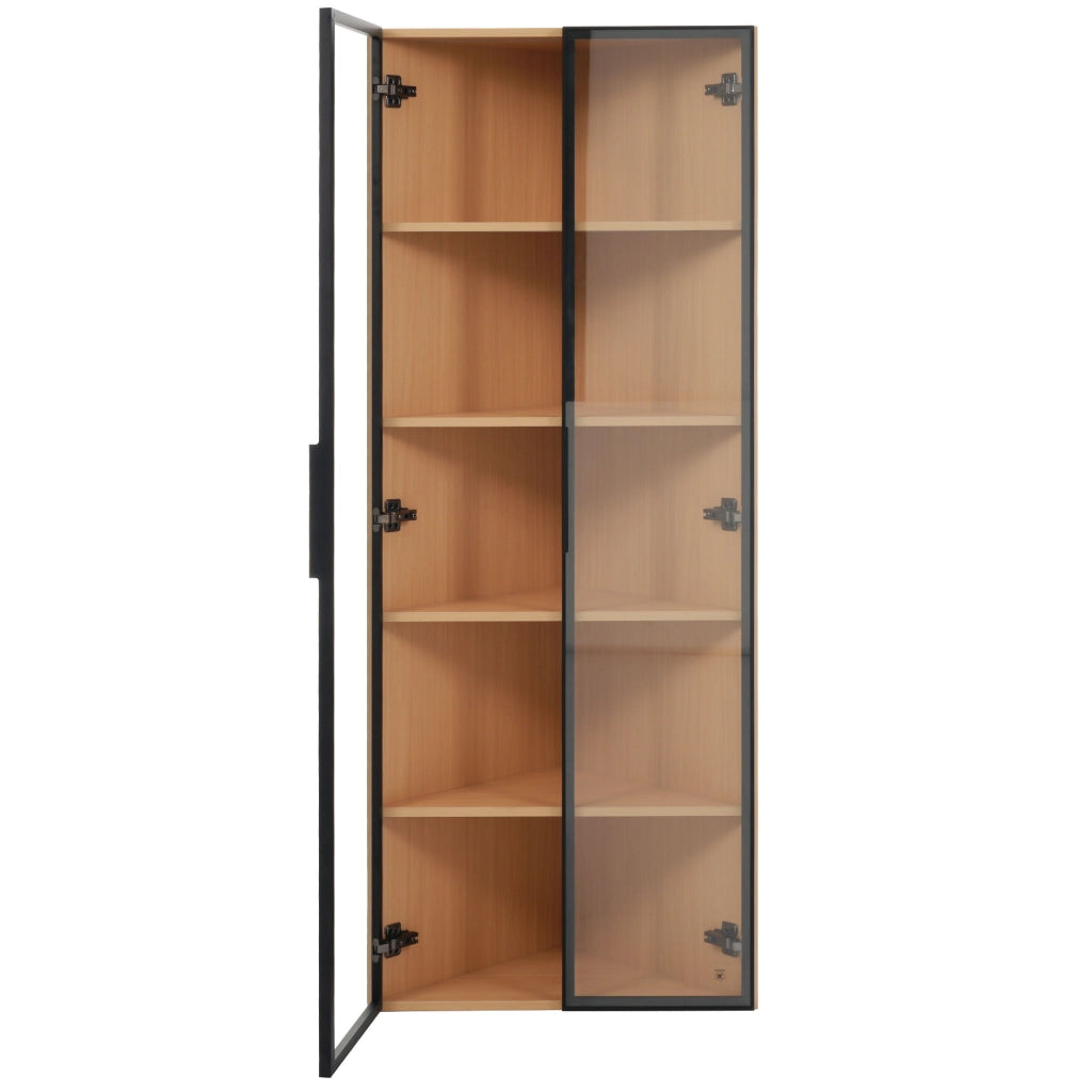Vetrina Ad Angolo con 1 Anta e LED; Telaio in Alluminio; Stile Moderno; in MDF e Vetro Temperato; Rovere; 62??35??160 cm