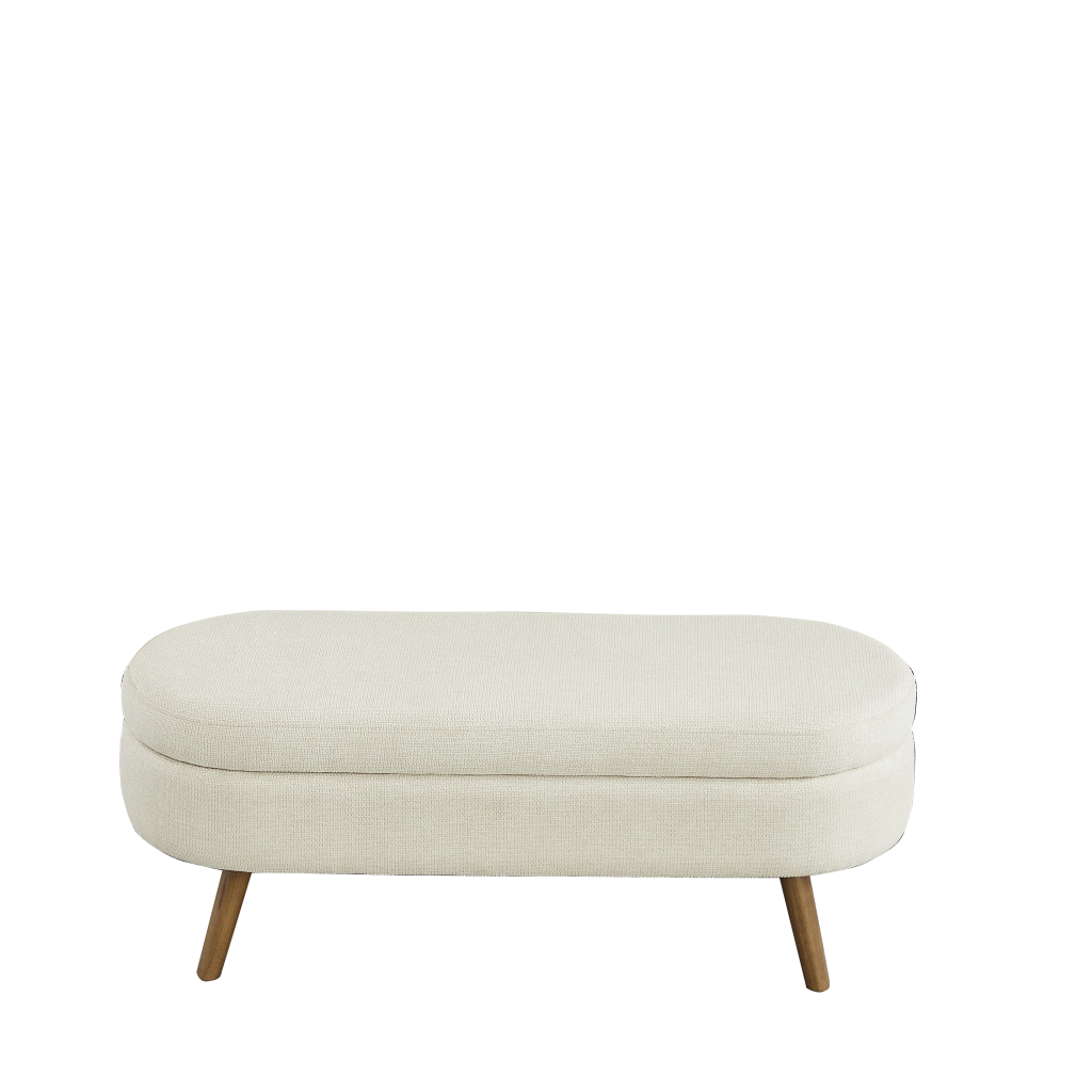 Panca contenitore in chenille con vano portaoggetti e fori di ventilazione, beige, per camera da letto e corridoio, 110 cm